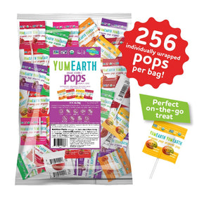 YumEarth Vitamin C Pops bag-packaging-250 displays a bulk option for families
