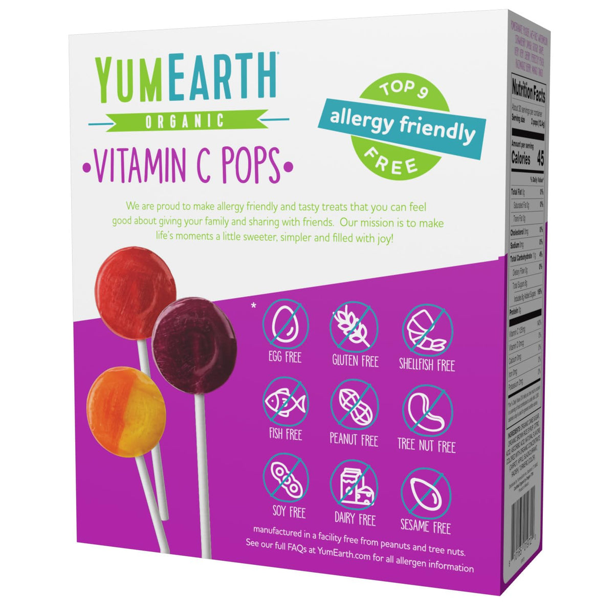 YumEarth lollipops colored with real fruit and vegetable juices, no artificial dyes.
