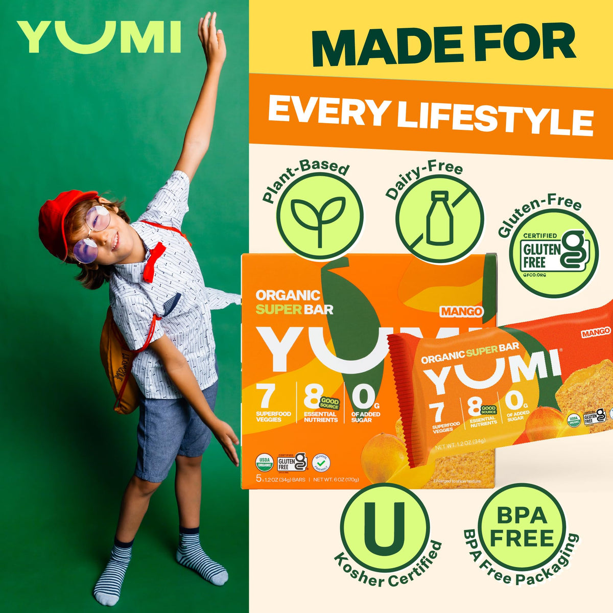 YUMI 2g plant protein and high fiber in a convenient bar