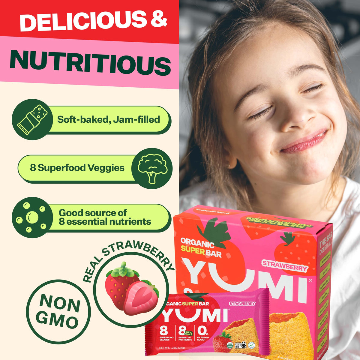 YUMI Strawberry Superbar close-up of jam-filled center and chewy texture.