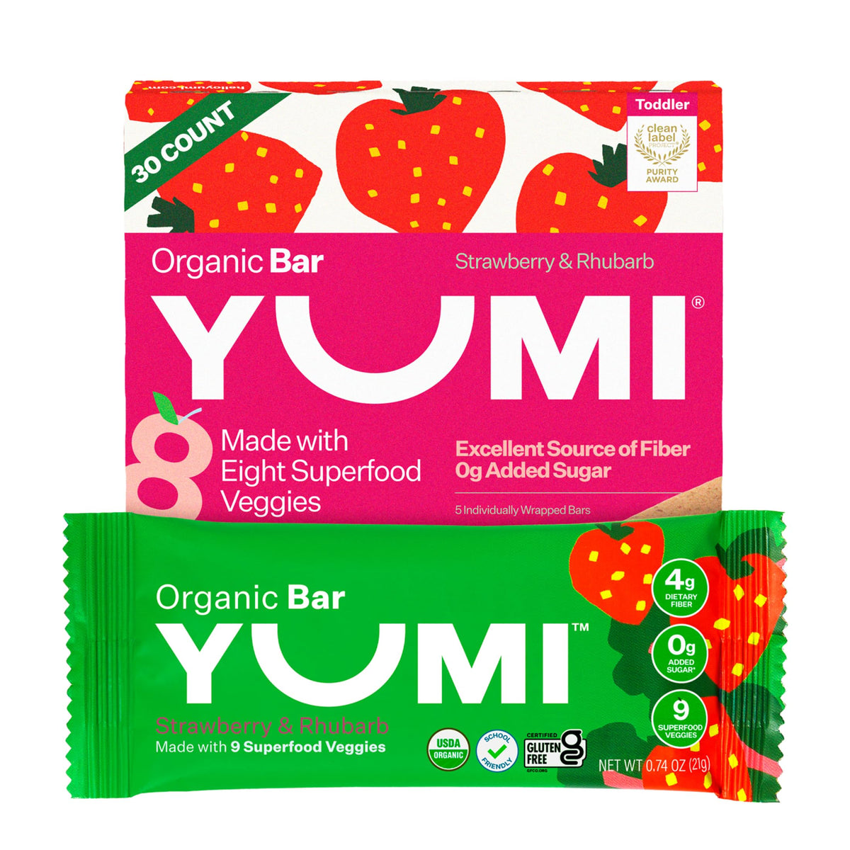 Yumi Organic Toddler Bars packaging shows organic credentials for parents