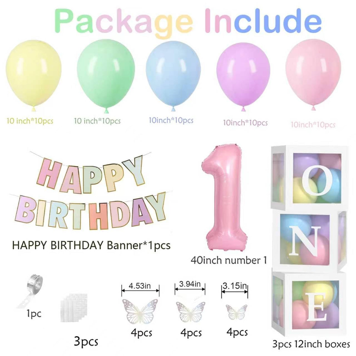 Yumiche clear balloon boxes with 'one' stickers for custom accents