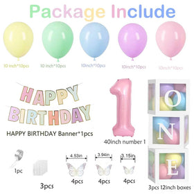 Yumiche clear balloon boxes with 'one' stickers for custom accents