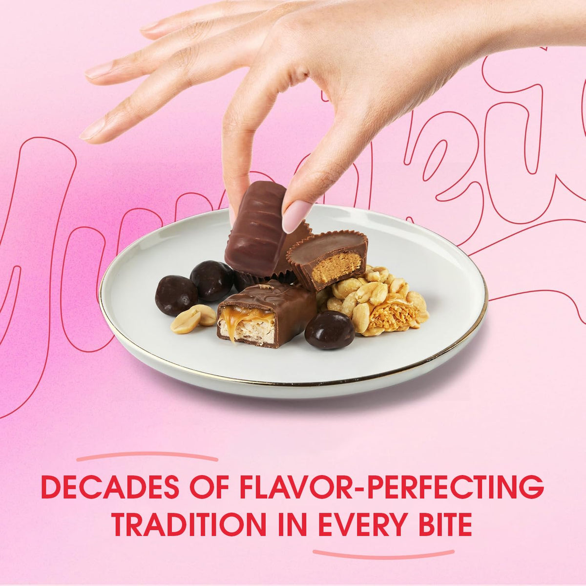 Yumkit variety textures show crunchy wafer and chewy caramel chocolates