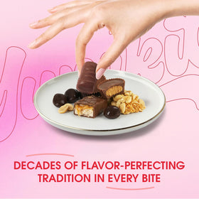 Yumkit variety textures show crunchy wafer and chewy caramel chocolates