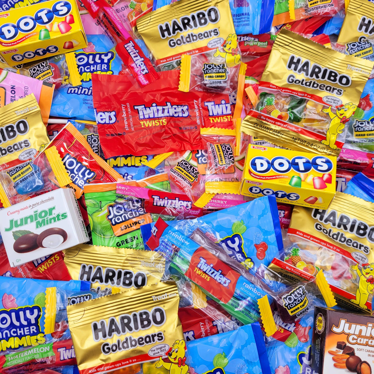 Yummy Chew assorted candies closeup showing colorful variety for pinatas and gifting