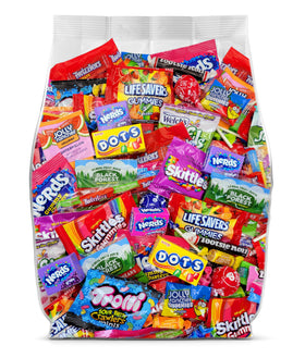 Yummy Chew bulk candy pack closeup shows colorful, individually wrapped sweets for easy sharing.