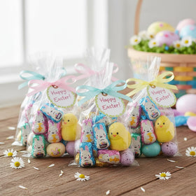 Classroom or church event treat bags with individually wrapped bunnies.