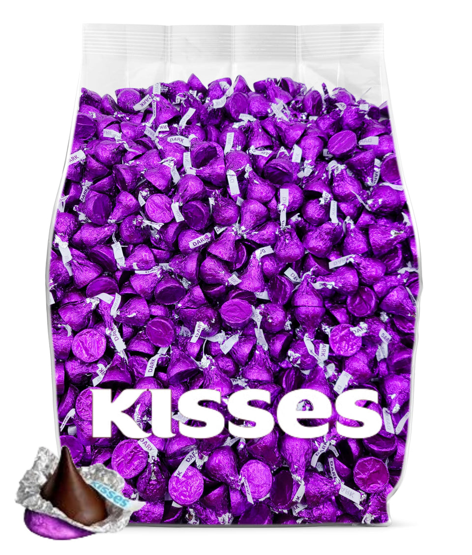 Yummy Chew dark chocolate kisses bulk pack, front view for display and gifting