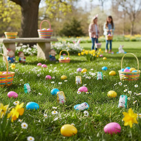 Festive spring candy display for dessert tables and buffets.
