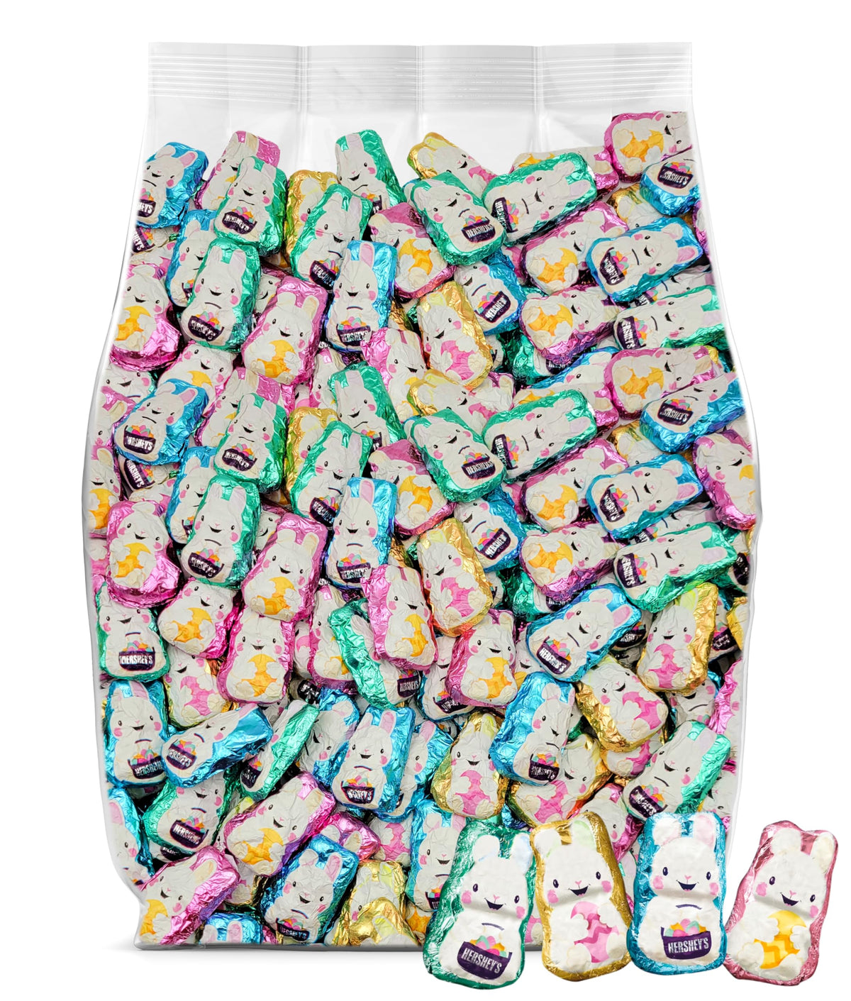 Yummy Chew Hershey Easter Bunny mini chocolates in wrappers for easy sharing.