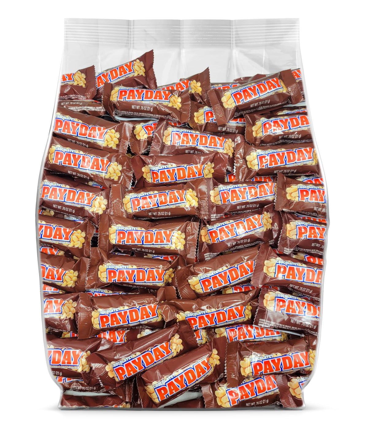 Yummy Chew PayDay snack-size bars in bulk bag for parties and office treats.