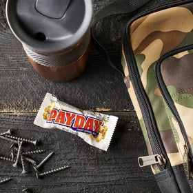 Unwrapped PayDay bars, convenient bite-sized snacks for travel