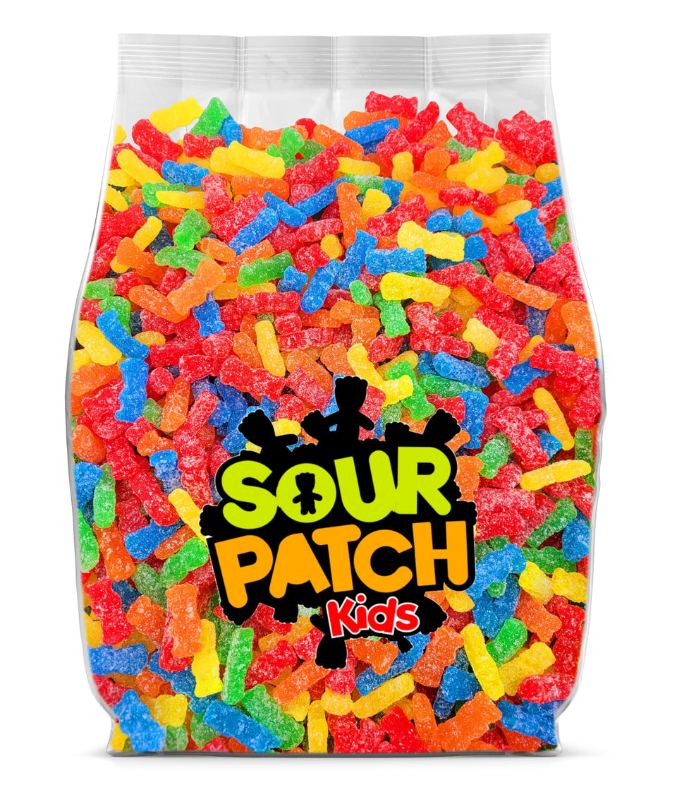 Yummy Chew SourPatch Kids bulk bag reveals vibrant gummies for party bowls and sharing.