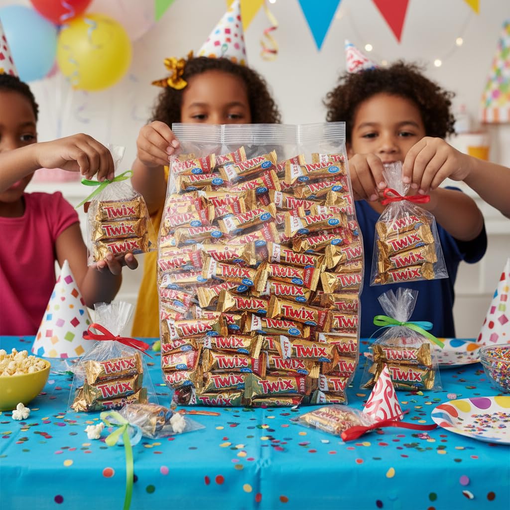 Yummy Chew TwixCandy bars arranged in a party candy dish for sharing.