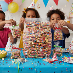 Yummy Chew TwixCandy bars arranged in a party candy dish for sharing.