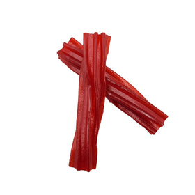 Yummy Chew Twizzlers Strawberry Licorice Candy twist close-up shows chewy texture and strawberry flavor