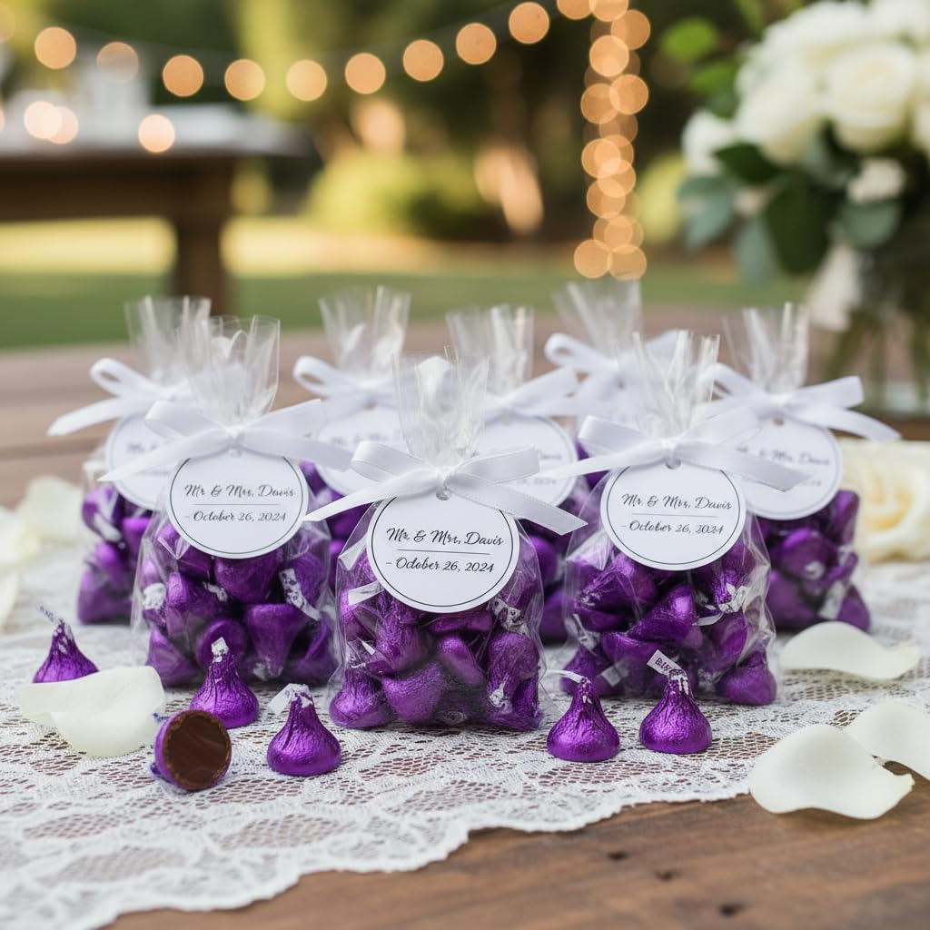 Yummy Chew wedding favor kisses add color to purple-themed celebrations