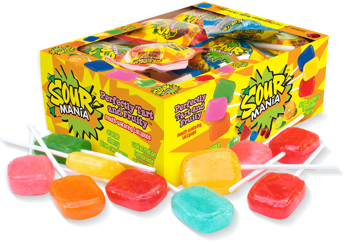 Yummy Lix Sour Mania assorted flavors display for snack cravings.