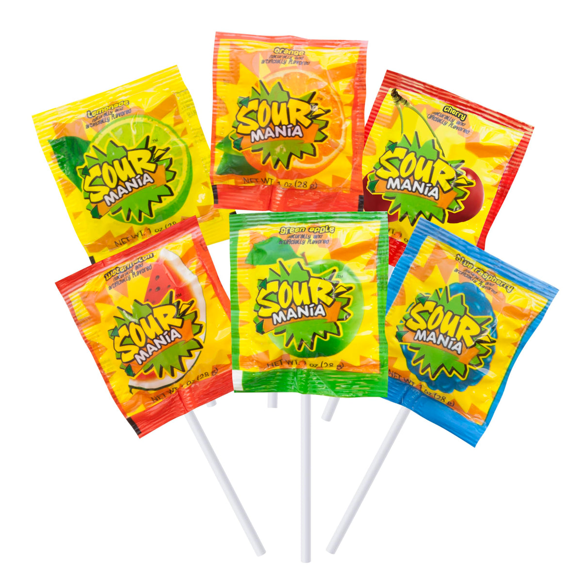 Yummy Lix Sour Mania blue raspberry flavor lollipop highlight.