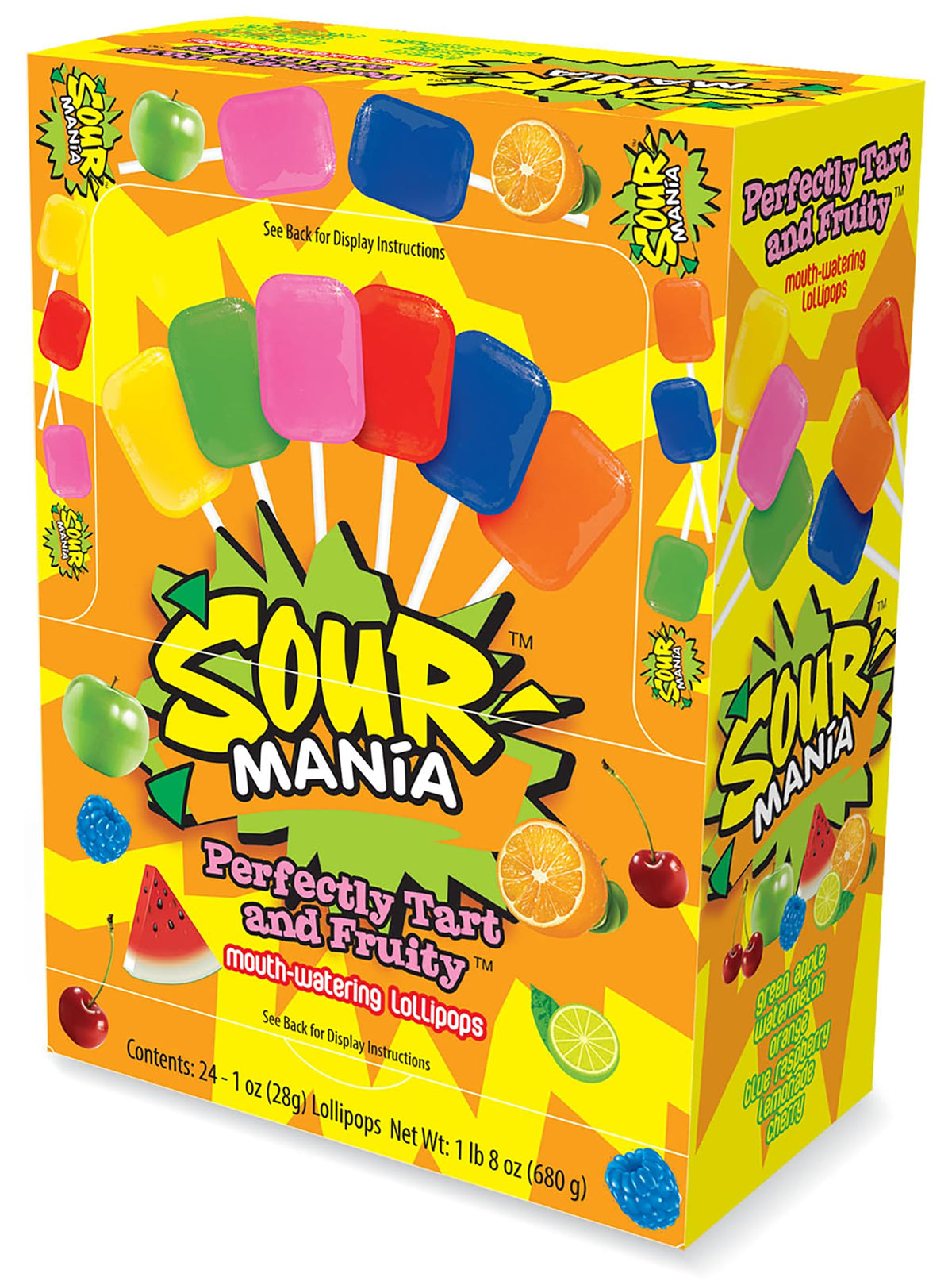 Yummy Lix Sour Mania cherry flavor lollipop on display.