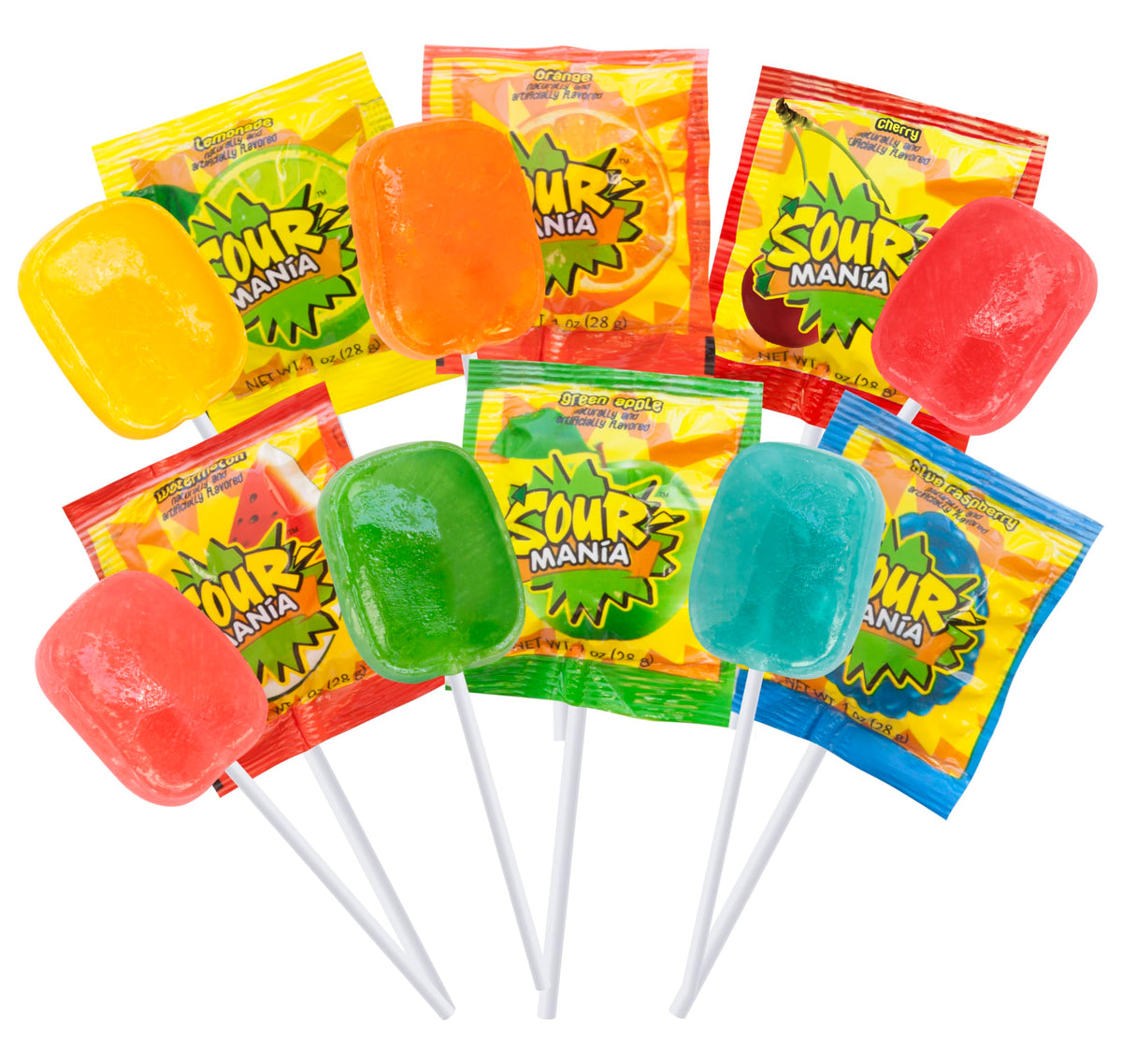 Yummy Lix Sour Mania watermelon flavor lollipop close-up.