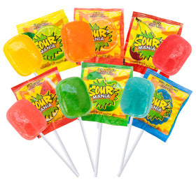 Yummy Lix Sour Mania watermelon flavor lollipop close-up.