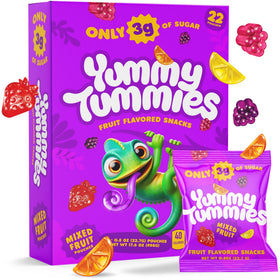 Yummy Tummies low sugar fruit snacks in a convenient pack for busy kids.
