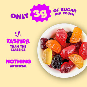Soft, chewy texture of Yummy Tummies fruit snacks, ideal for little hands.