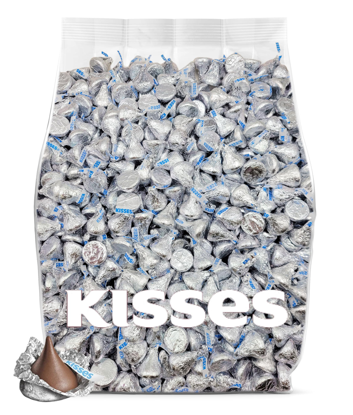 Yummy Chew bulk kisses milk chocolate with silver-wrapped presentation for elegant party favors.