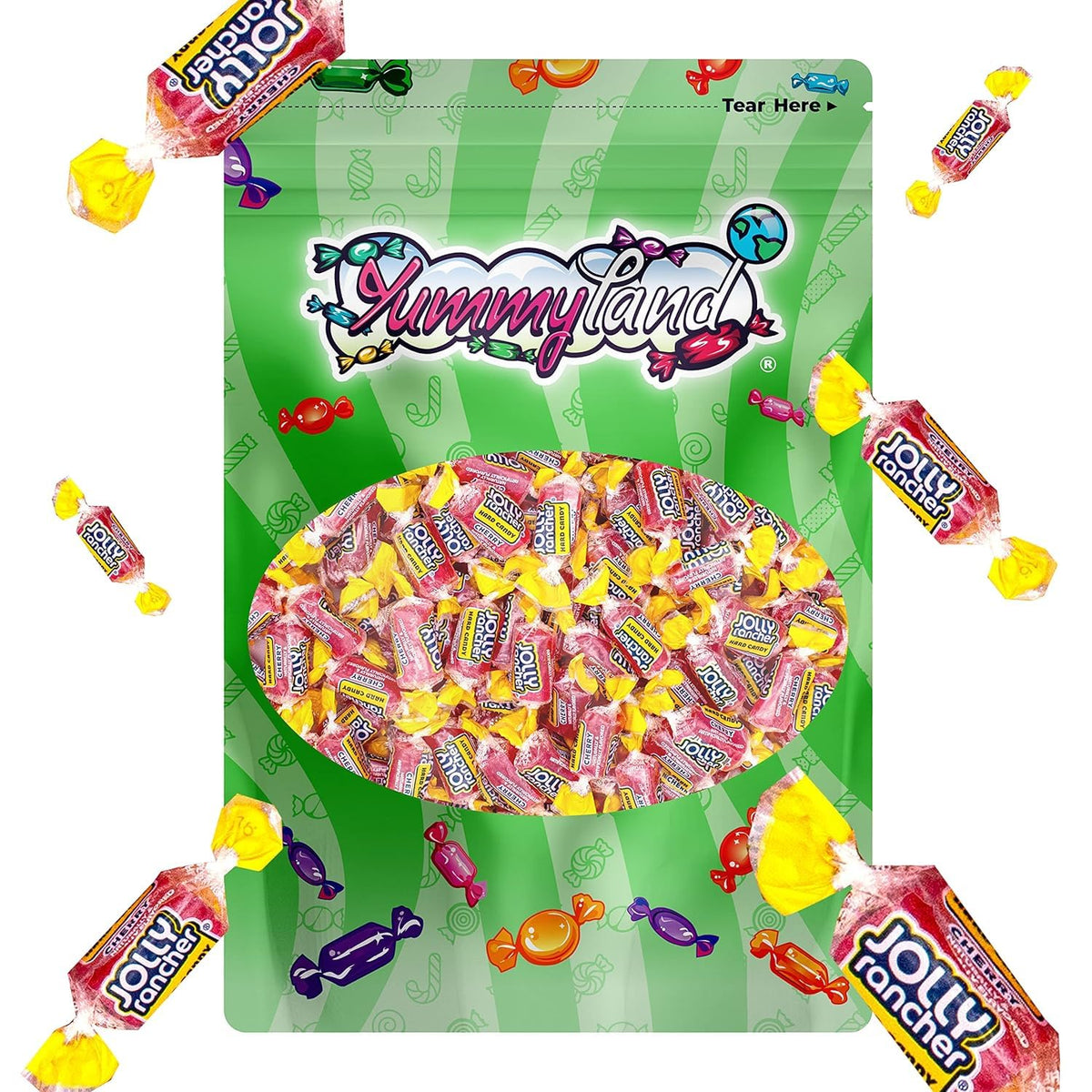 YUMMYLAND Jolly Racher cherry candy on a dessert table centerpiece