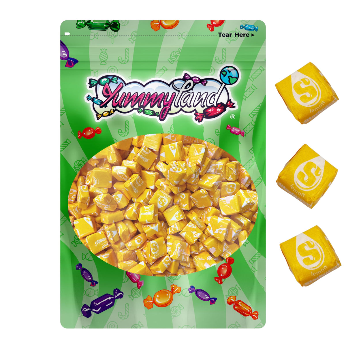 YUMMYLAND Star Bursts Lemon Candies in resealable packaging stay fresh between servings.