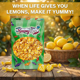 YUMMYLAND Star Bursts Lemon Candy Bag highlights bulk packaging, ideal for gatherings and events.