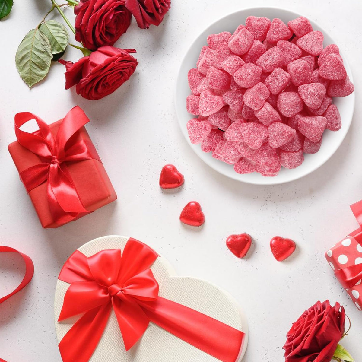 Yumzo gummy hearts in vibrant color that stand out in candy displays.