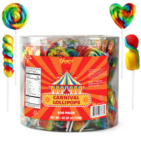 Yumzo carnival lollipops rainbow twist display bright colors for party favors.