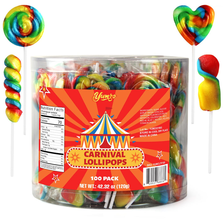 Yumzo carnival lollipops rainbow twist display bright colors for party favors.