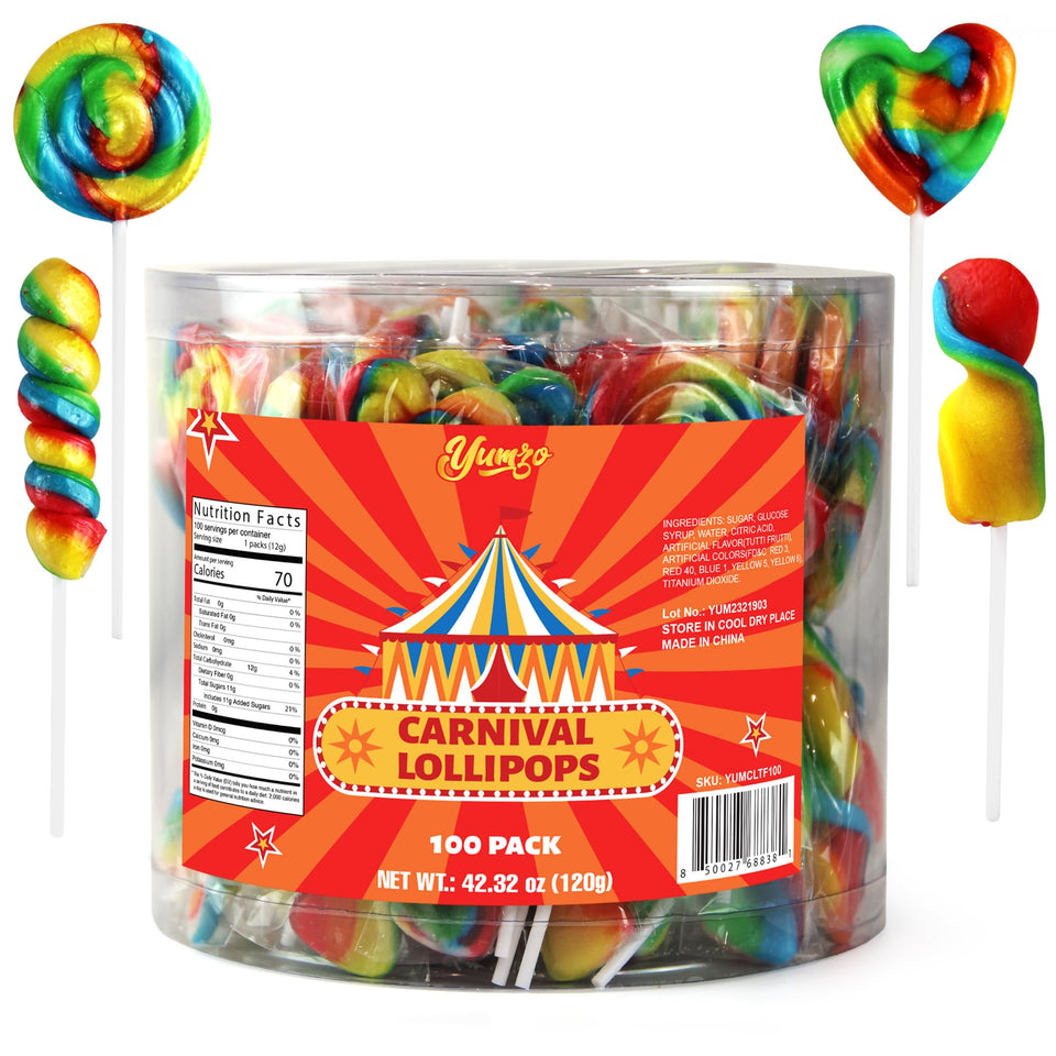 Yumzo carnival lollipops rainbow twist display bright colors for party favors.