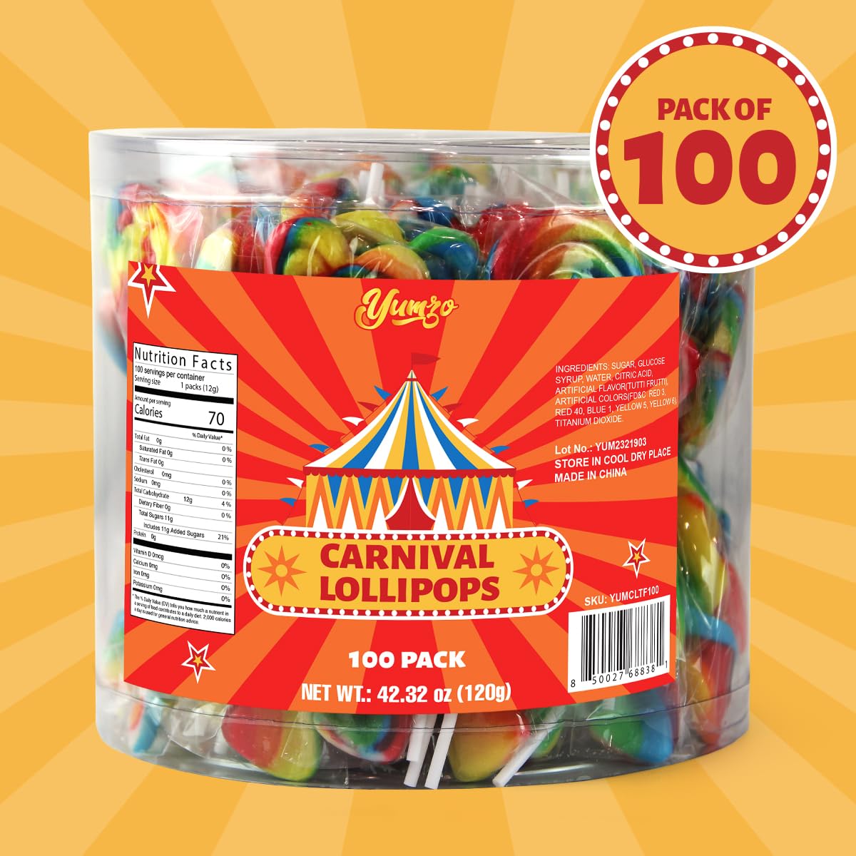 Yumzo carnival lollipops round lollipops offer a playful, bite-sized treat.