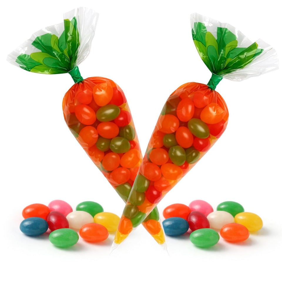 Yumzo Easter Carrot Bags with jelly beans brighten baskets and gift-ready presentation.