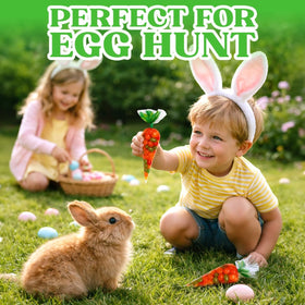 Carrot-shaped candy bags fit between bunnies and eggs for balanced baskets.