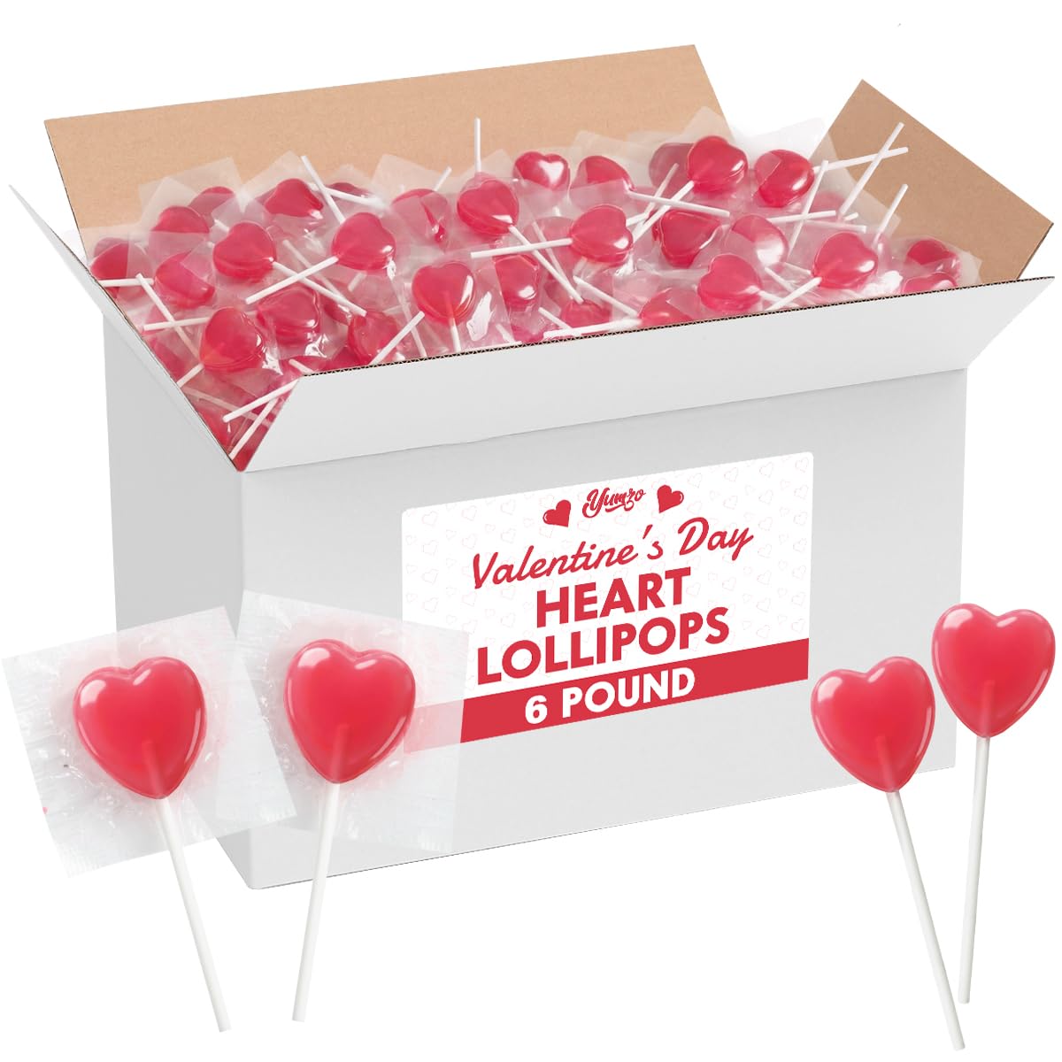 Yumzo heart lollipops bulk 6lb for classroom sharing and party favors.