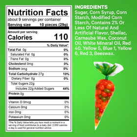 Yumzo jelly bean carrots offer fruit flavors and chewy textures for kid-friendly snacking.