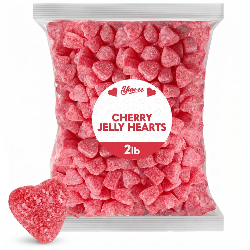 Yumzo Mother's Day cherry jelly hearts candy bulk display for party bowls and gifting.