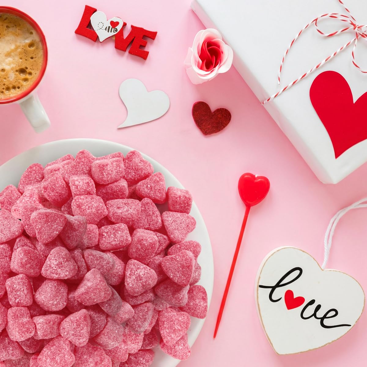Yumzo cherries-flavored gummy hearts ideal for snack bowls and sharing.