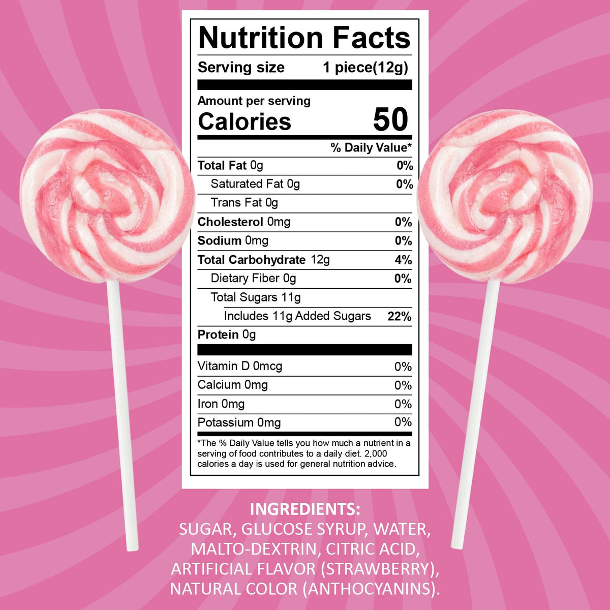 Yumzo Strawberry Swirl Lollipop, individually wrapped for fresh, easy sharing.