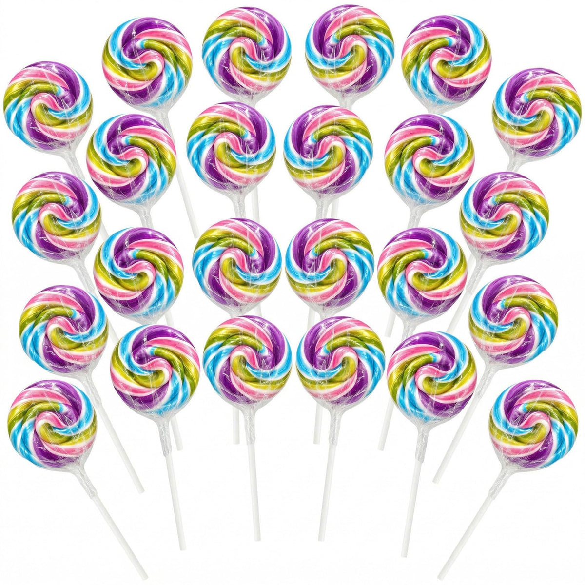 Yumzo swirl lollipops with pastel rainbow spirals for party displays.