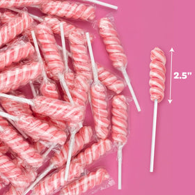 Yumzo Twisty Lollipops strawberry flavor with vibrant pink-and-white swirl.
