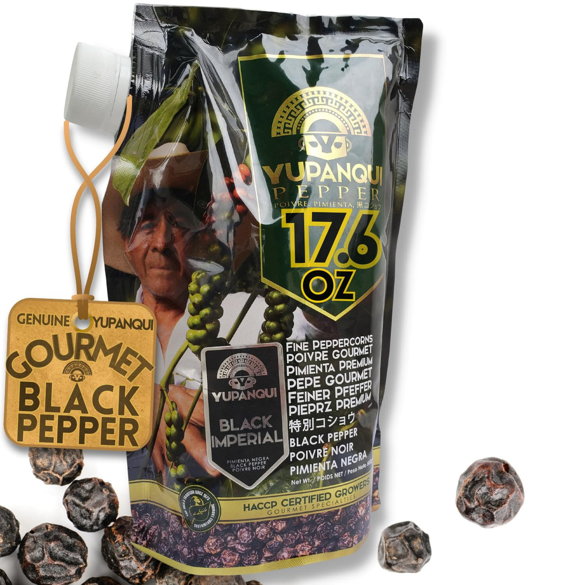 Yupanqui Black Imperial peppercorns for grinder refill, premium whole pepper for fresh seasoning