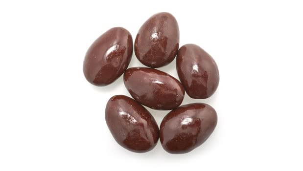 Yupik 60 percent dark chocolate coating on almonds for a glossy finish.