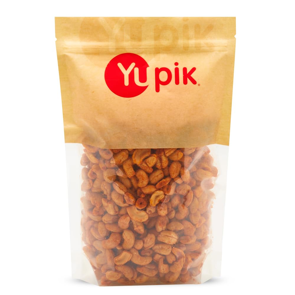 Yupik BBQ Cashews packaging close-up highlighting smoky flavor for gatherings.